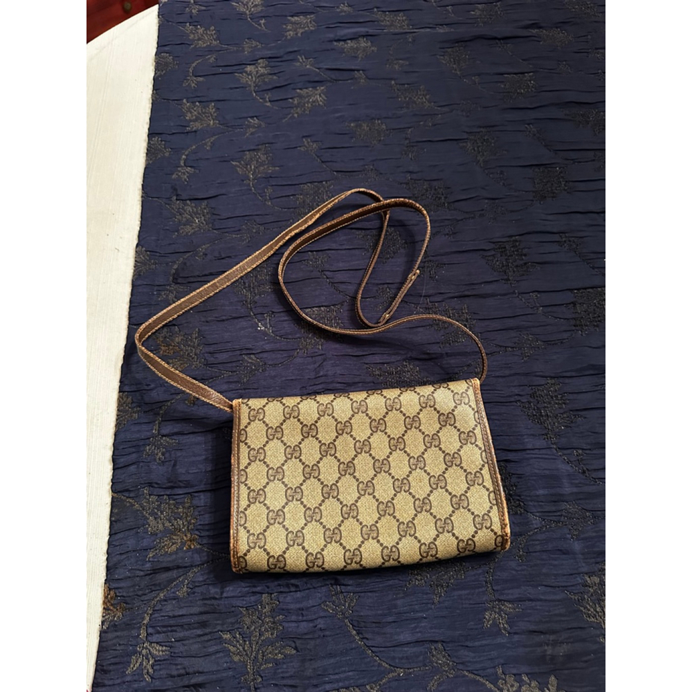 Gucci Brown & Beige Coated Canvas Crossbody Bag w/ Flap Closure - Picture 9 of 14